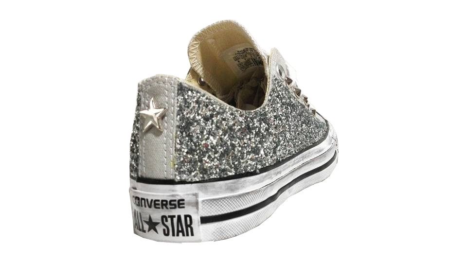 Converse All Star Basse Glitter Argento Personalizzate Mouse - immagine 2