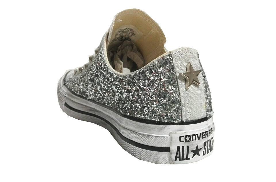 Converse All Star Basse Glitter Argento Personalizzate Mouse اطفال يرقصون