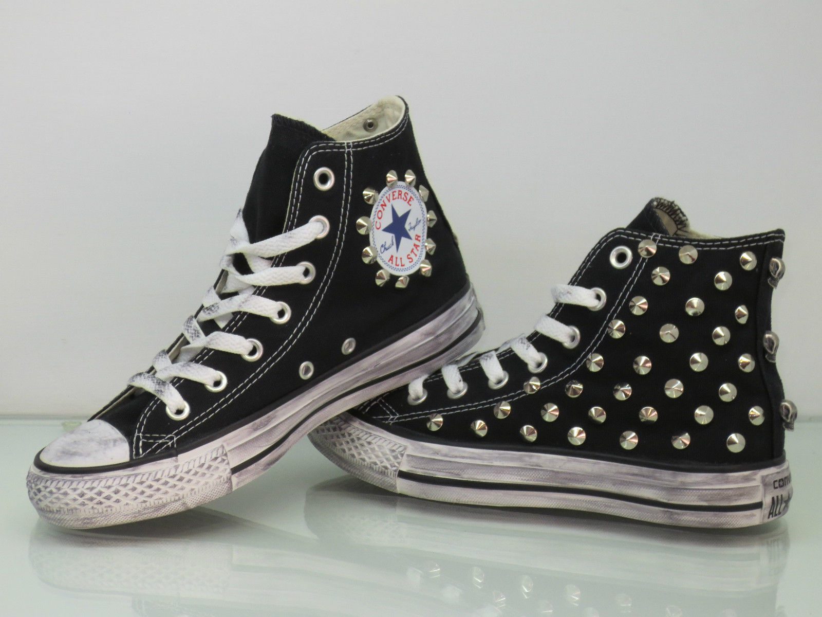 Converse All Star Girologo Borchie Personalizzate Teschi Nero
