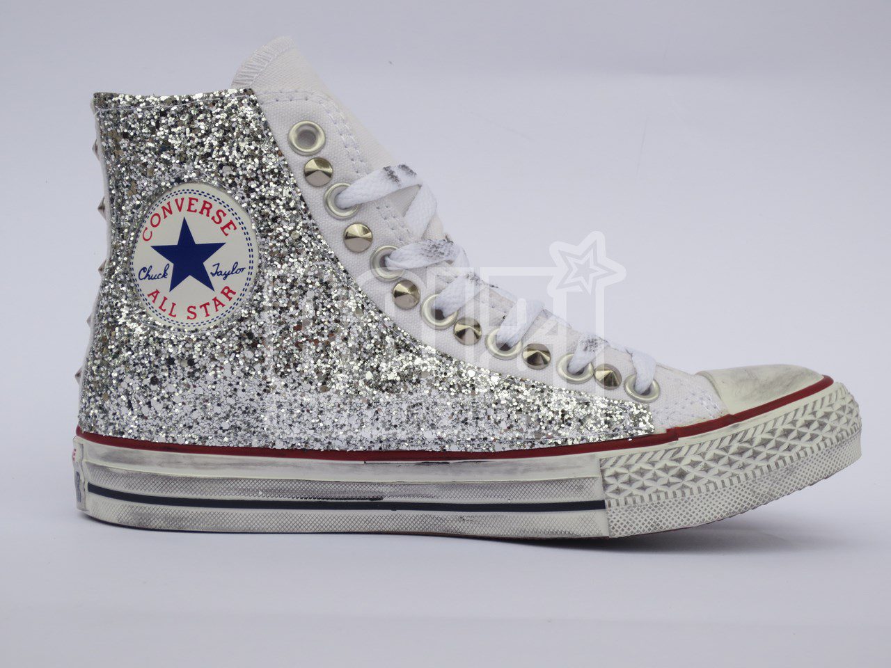 Converse All Star Glitter Argento Personalizzate Bianco - immagine 3