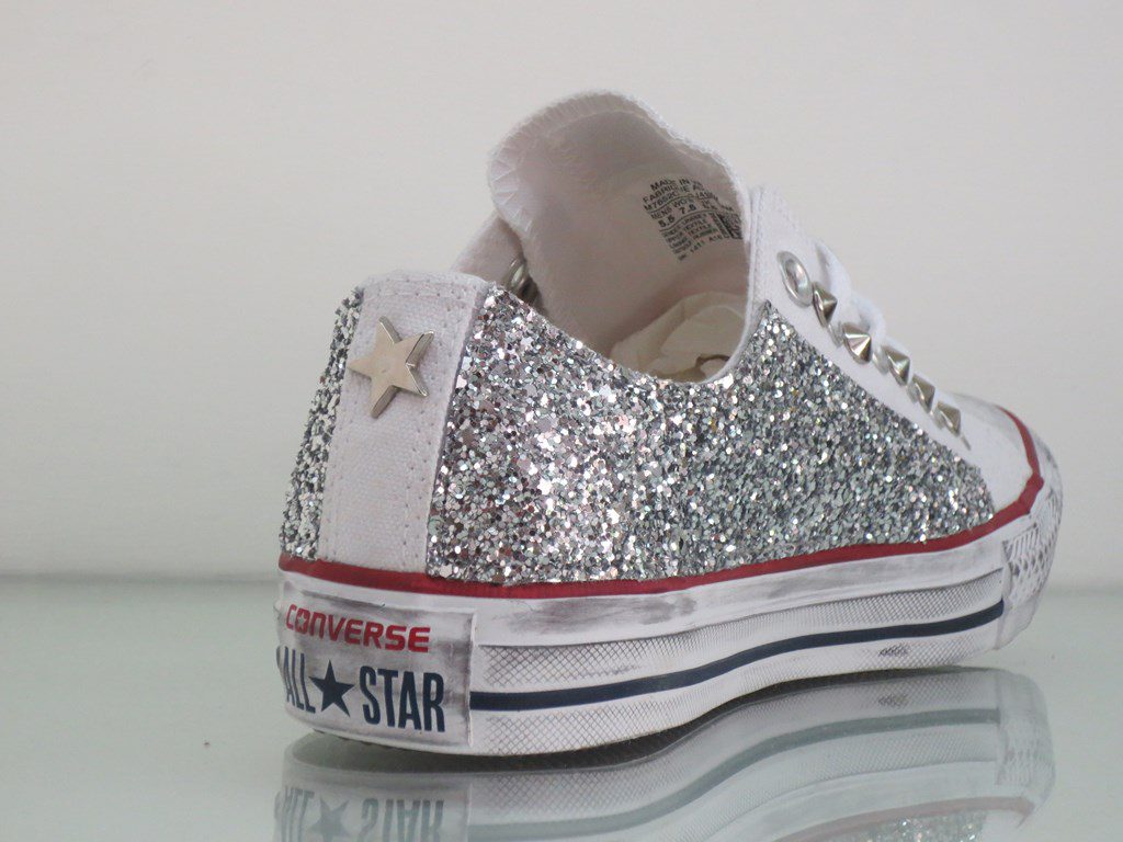 Converse All Star Basse Glitter Argento Personalizzate Bianco O. White - immagine 4