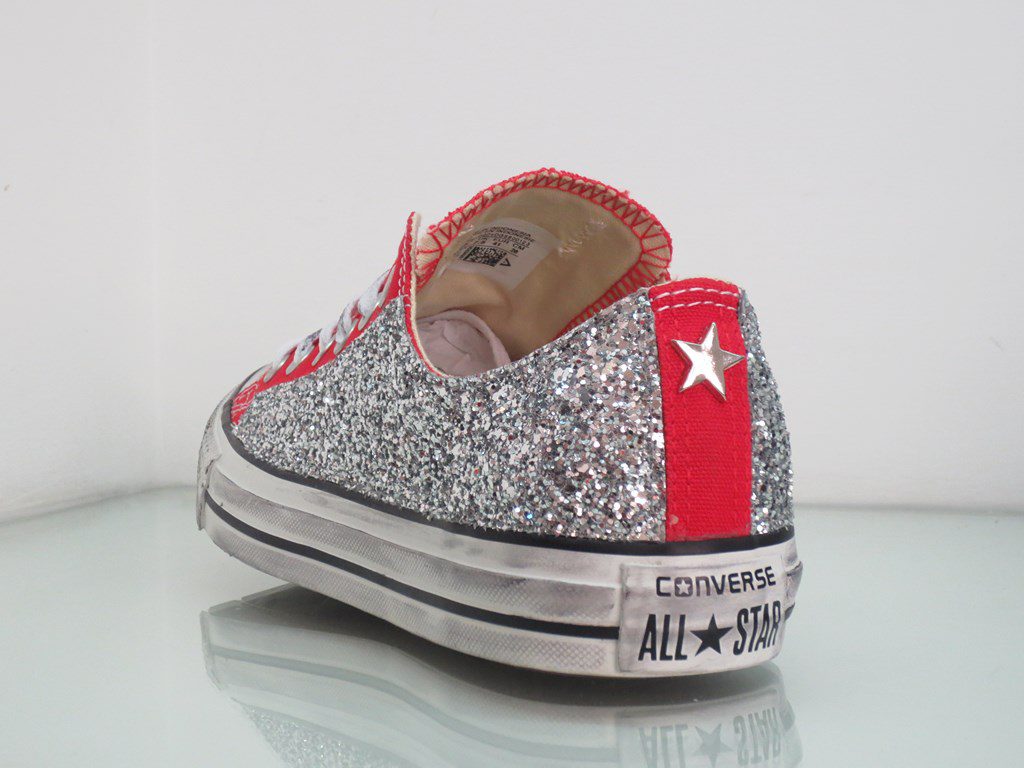 Converse All Star Basse Glitter Argento Personalizzate rosso - immagine 3