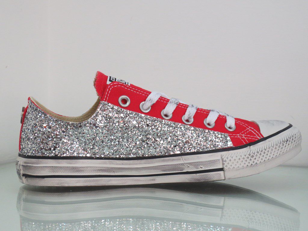 Converse All Star Basse Glitter Argento Personalizzate rosso - immagine 5