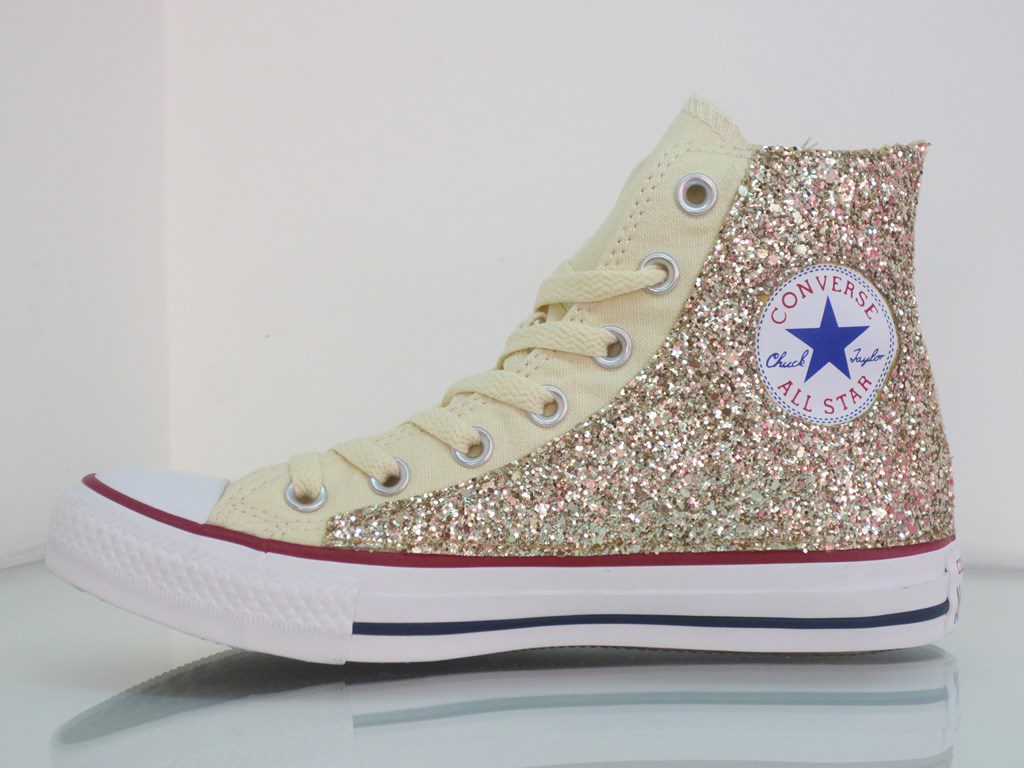 Converse All Star Glitter Oro Personalizzate Beige Natural White - immagine 3