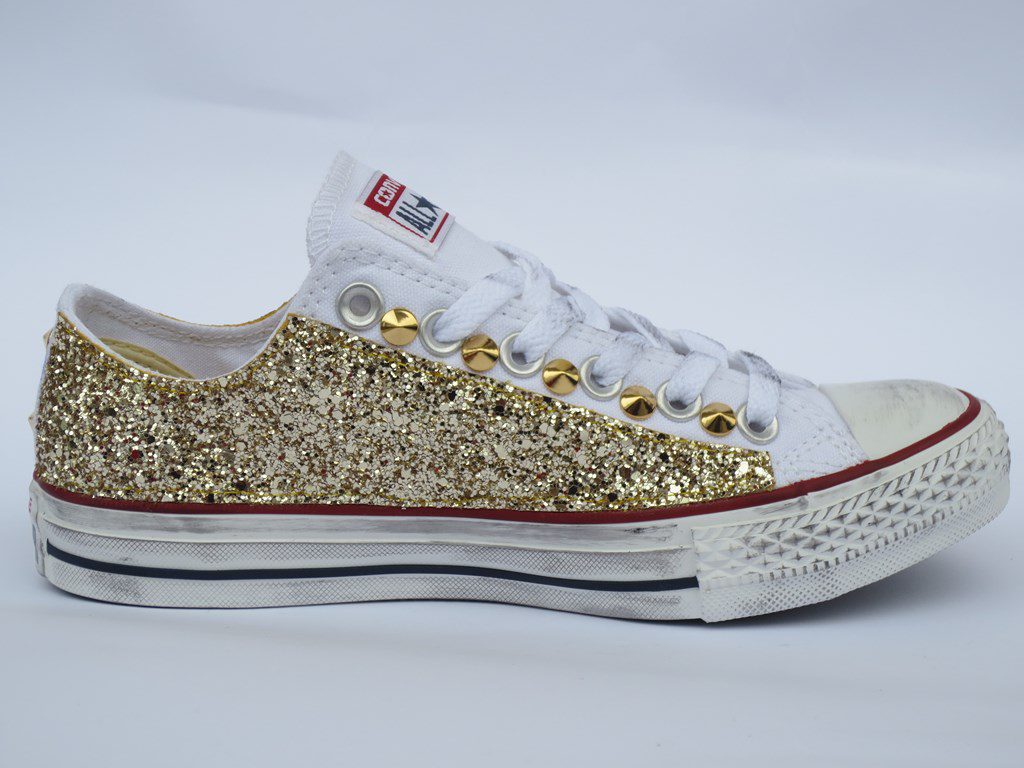 Converse All Star Basse Glitter Oro Personalizzate Bianco - immagine 5