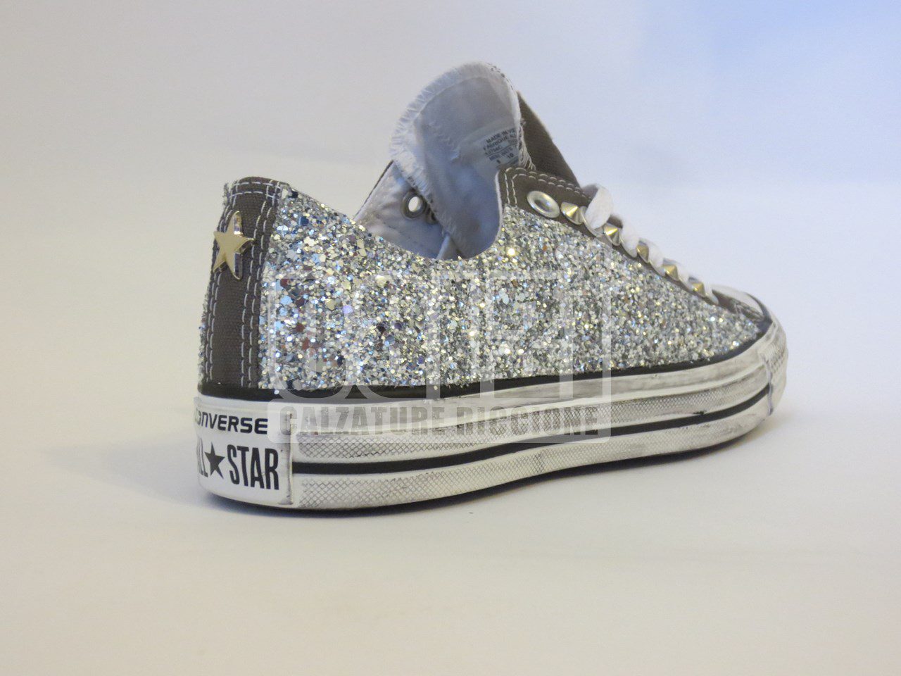 Converse All Star Basse Glitter Argento Personalizzate Grigio - immagine 3