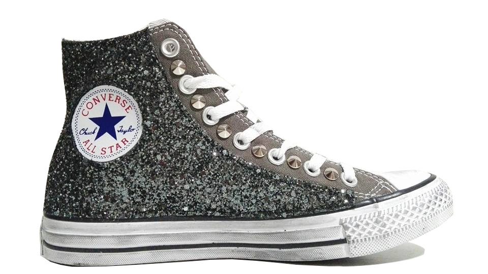 Converse All Star Glitter Canna Personalizzate Grigio Charcoal