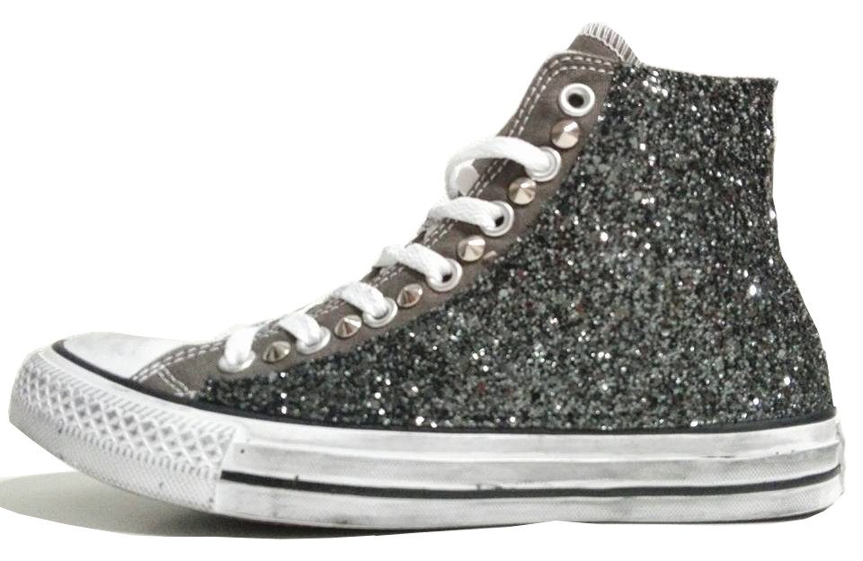 Converse All Star Glitter Canna Personalizzate Grigio Charcoal - immagine 3