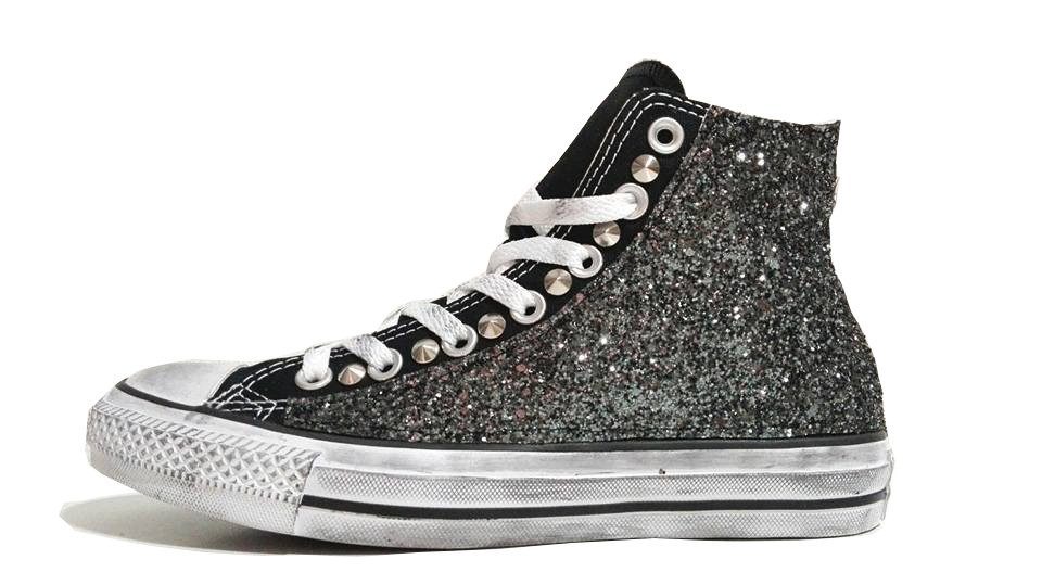 Converse All Star Glitter Canna Personalizzate Stella Nero Black - immagine 3