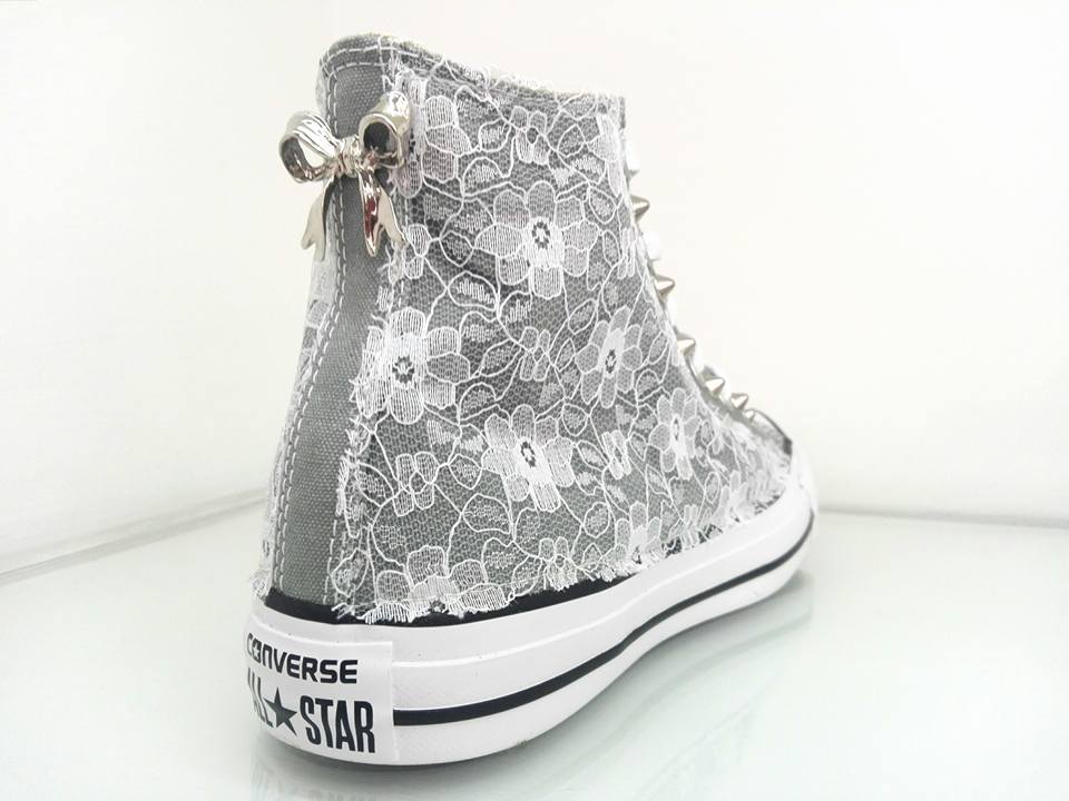 Converse All Star Pizzo Bianco Personalizzate Grigio - immagine 2