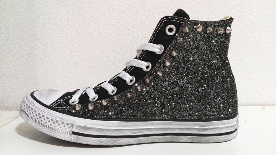 Converse All Star Glitter Canna Personalizzate Studs Nero - immagine 2