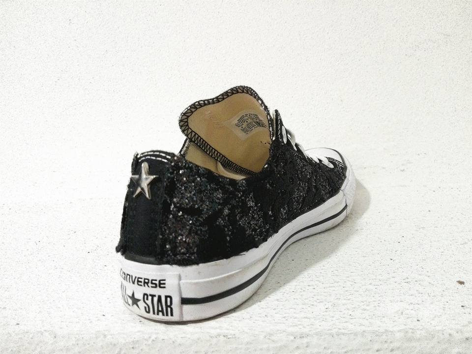 Converse All Star Basse Glitter Canna Pizzo Personalizzate Nero - immagine 2