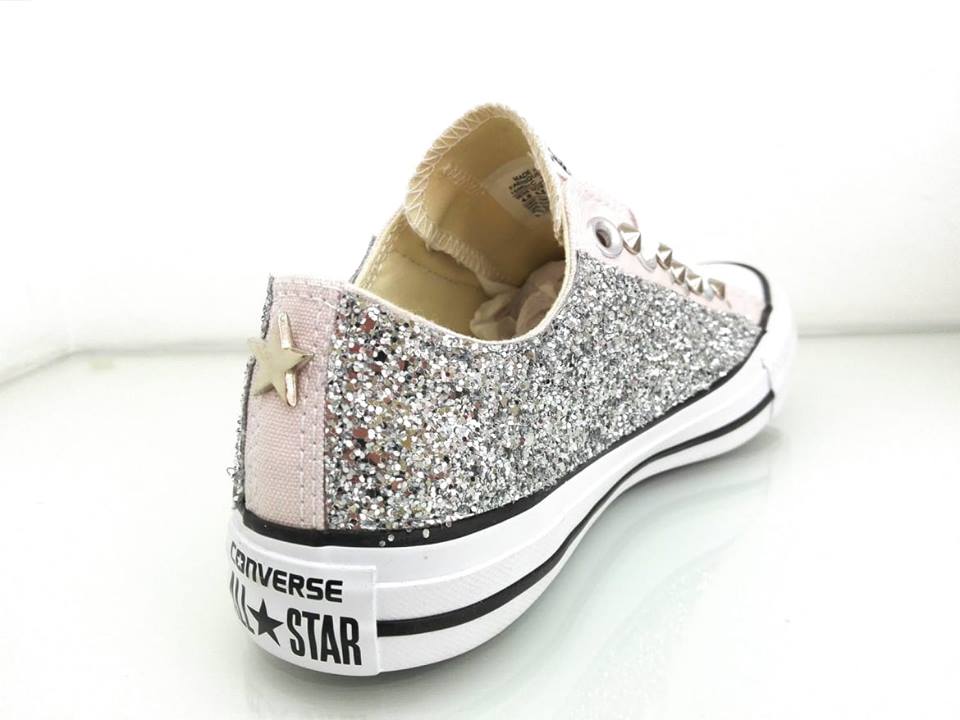 Converse All Star Basse Glitter Argento Personalizzate Barely Rose - immagine 4