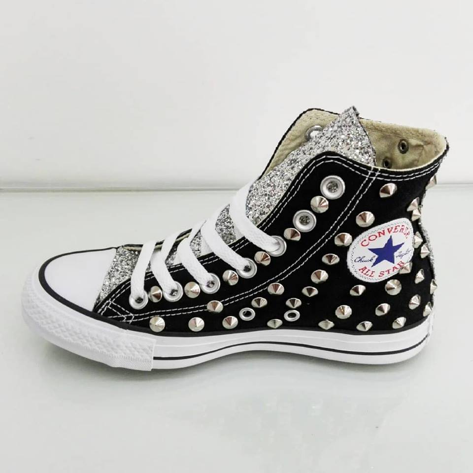Converse All Star Glitter Argento Borchiate Personalizzate Nero - immagine 2
