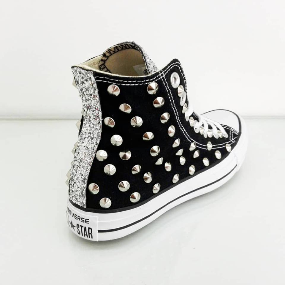 Converse All Star Glitter Argento Borchiate Personalizzate Nero - immagine 4