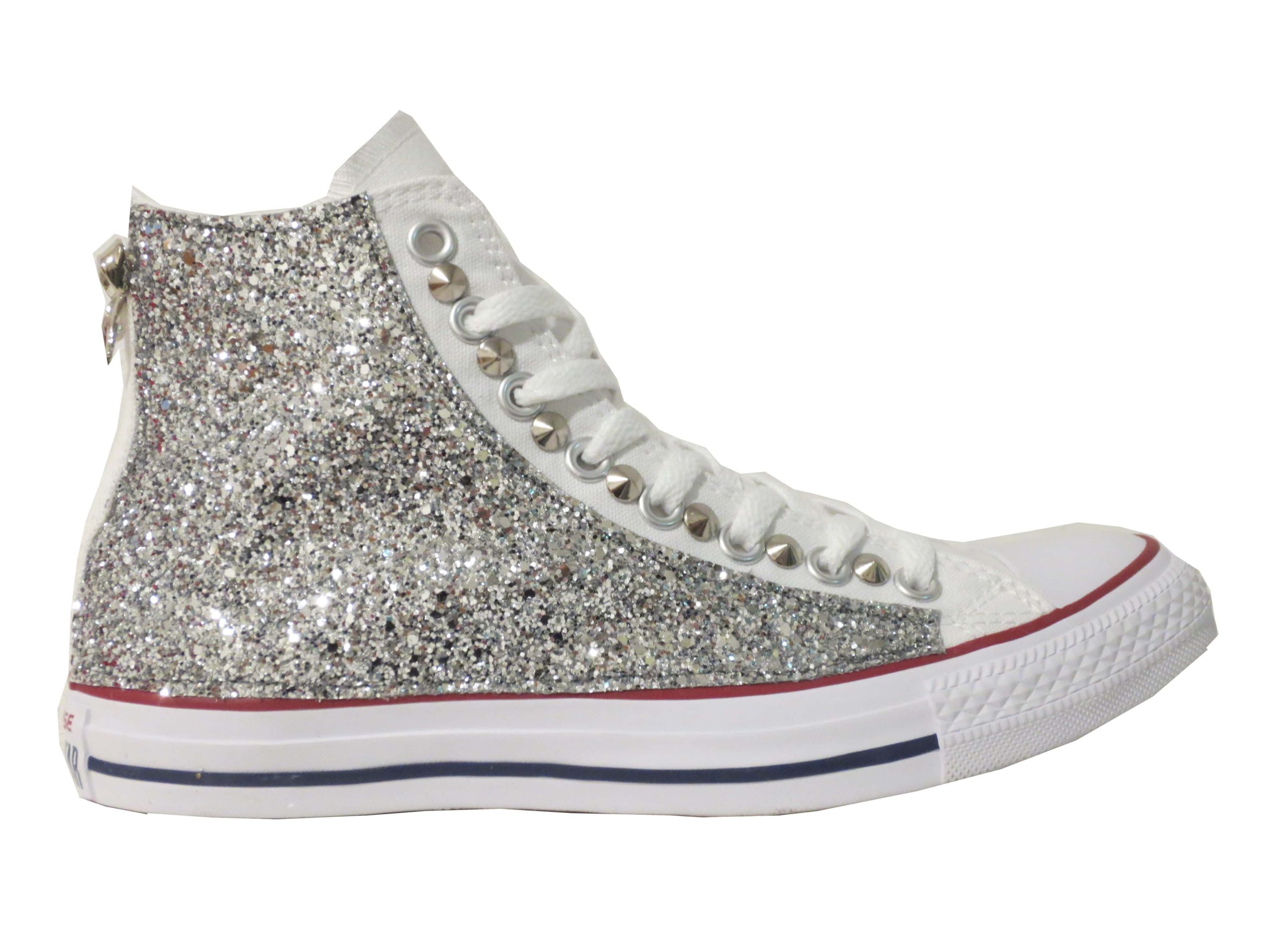 Converse All Star Glitter Argento Personalizzate Bianco Fiocco - immagine 2