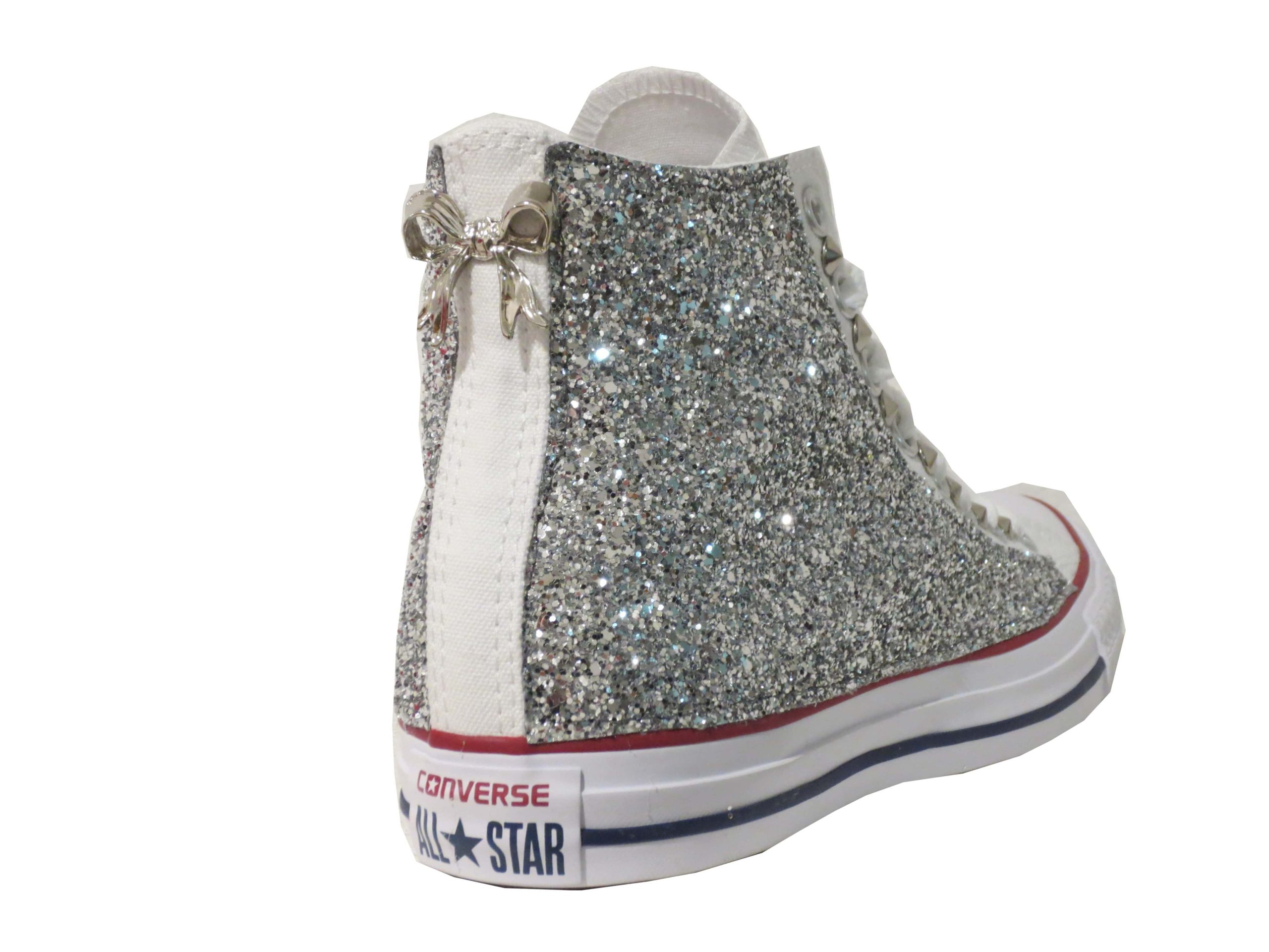 Converse All Star Glitter Argento Personalizzate Bianco Fiocco - immagine 3