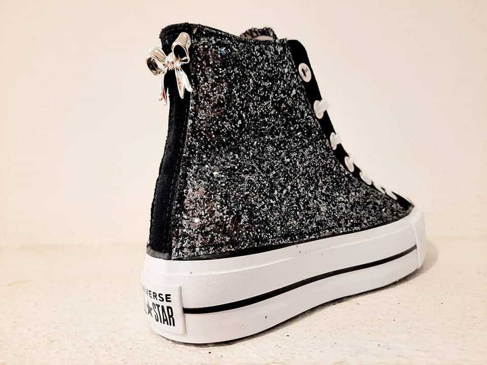 Converse All Star Platform Alte Glitter Canna Personalizzate Nere - immagine 2