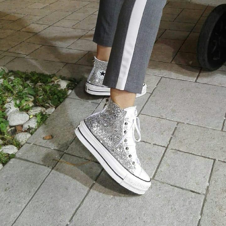 Converse All Star Glitter Platform Alte Personalizzate Bianco