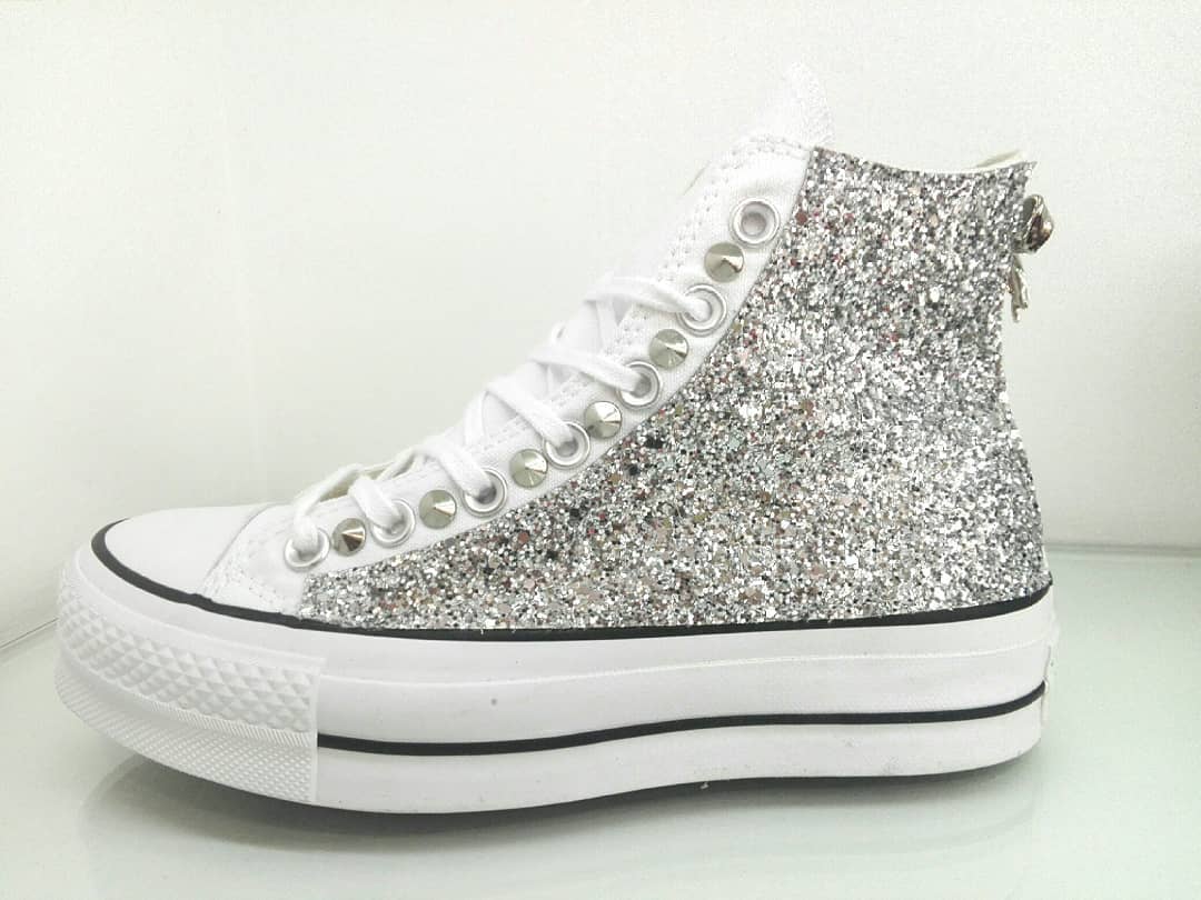 Converse All Star Glitter Platform Alte Personalizzate Bianco - immagine 2