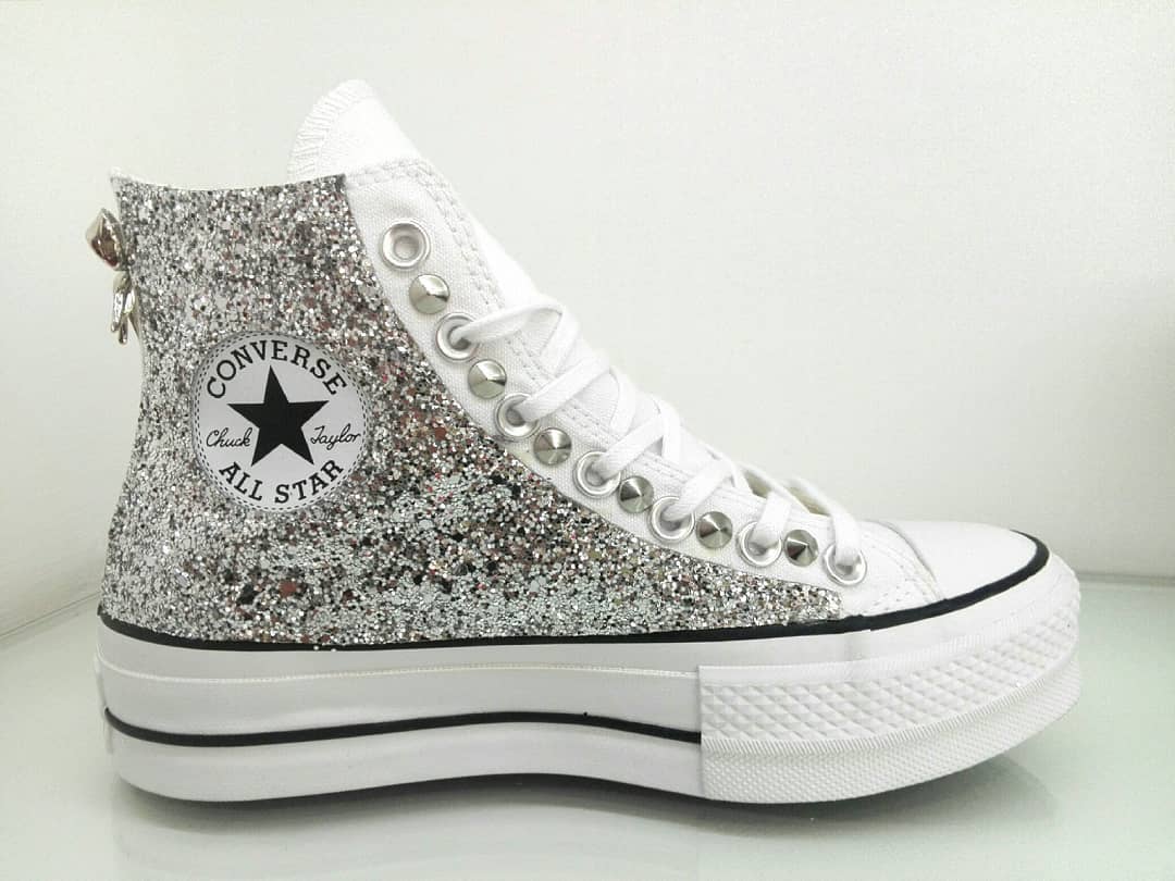 Converse All Star Glitter Platform Alte Personalizzate Bianco - immagine 4