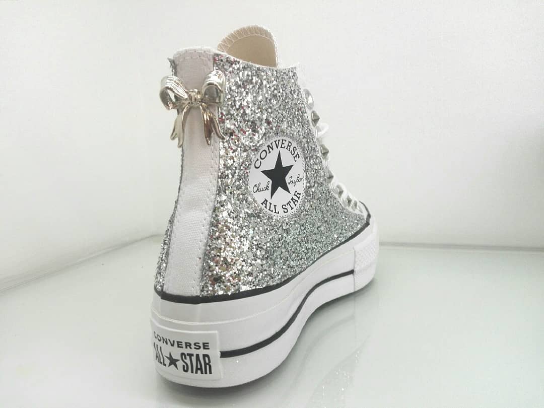 Converse All Star Glitter Platform Alte Personalizzate Bianco - immagine 3